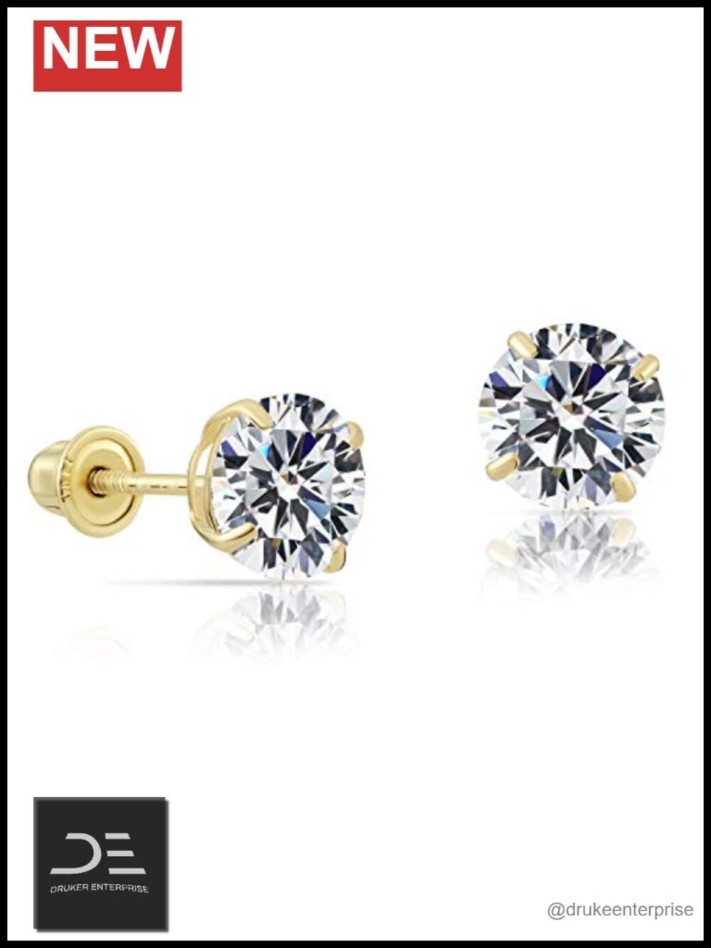 10k Yellow Gold Round CZ Stud Earrings Screw Backs Fine Jewelry